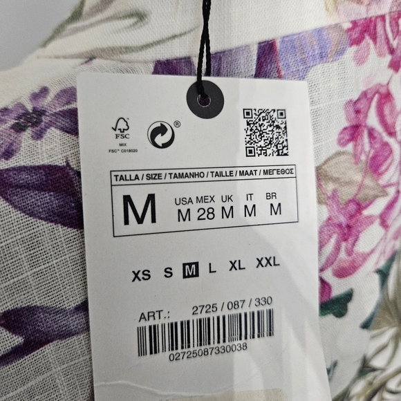 ZARA Floral Parrot Linen Mini Dress M Belted Long Sleeve Size M belt, NEW! - Picture 6 of 16